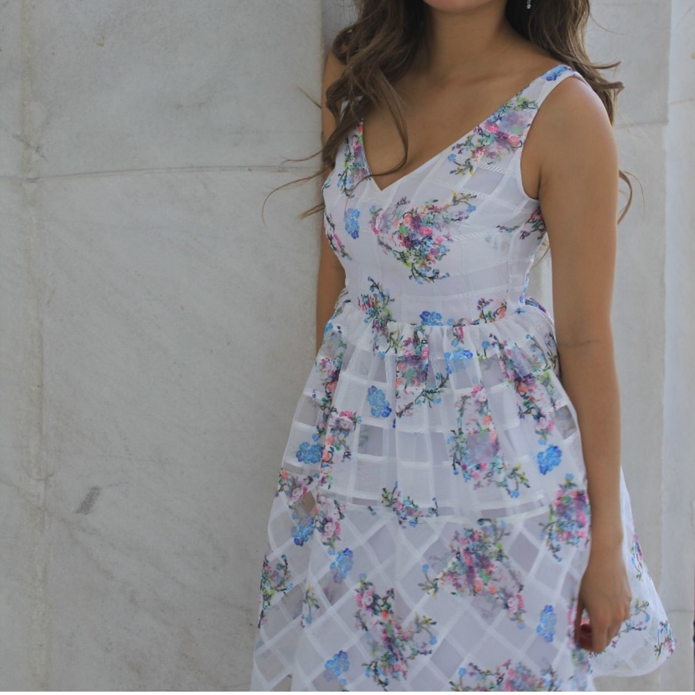 Maeve Floral Organza Ponte Dress